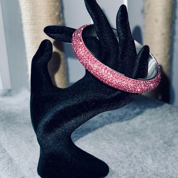 Pink crystal sparkling Pave Marked Stainless Steel Slip-on Bracelet - Picture 1 of 9